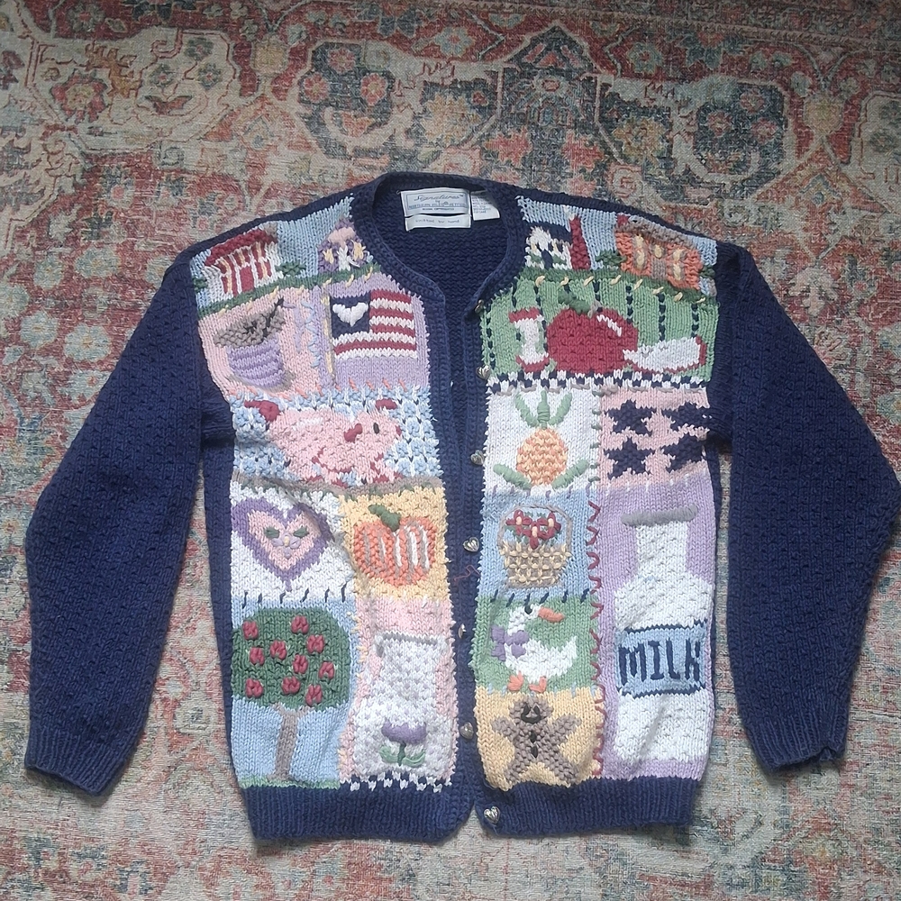 Colorful Patchwork Hand Knitted Cardigan - image 1